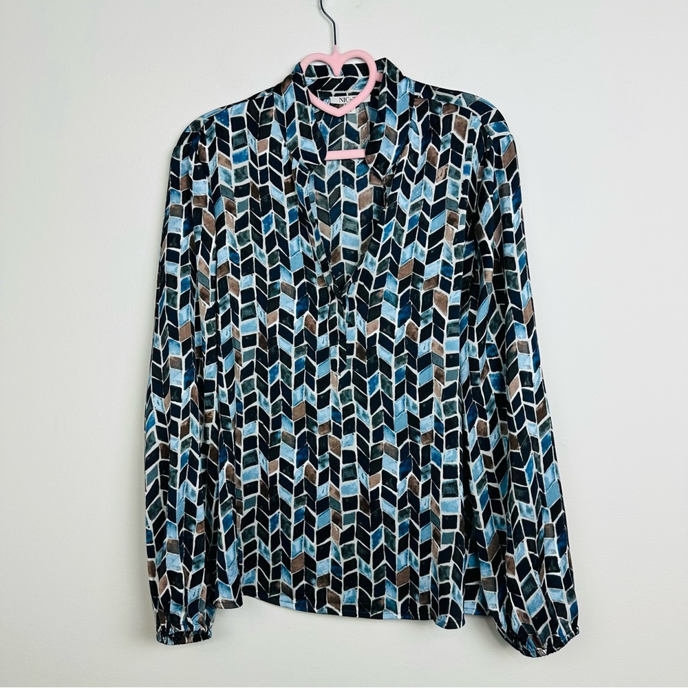 NIC+ZOE HERRINGBONE BLUES TOP Size Large - Picture 3 of 7